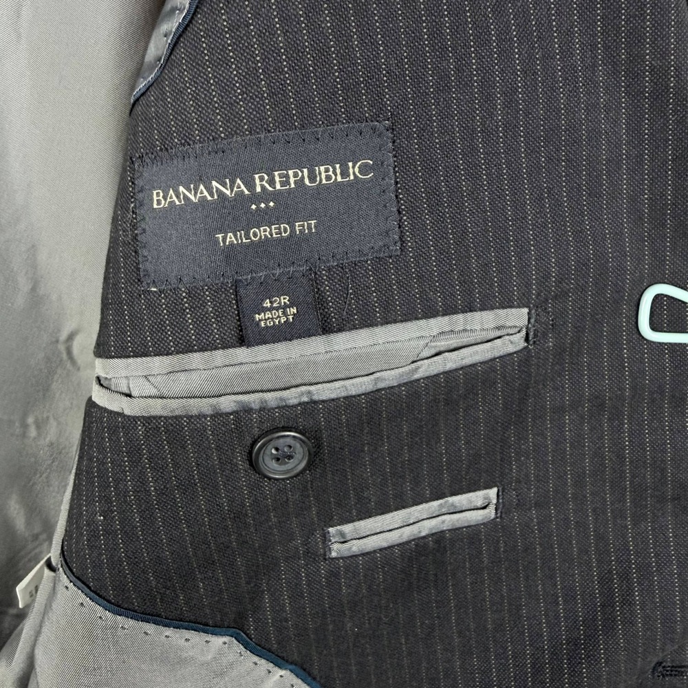 Banana Republic Mens 42R Tailored Fit Navy Pinstripe Cotton Blazer Jacket - Picture 6 of 13